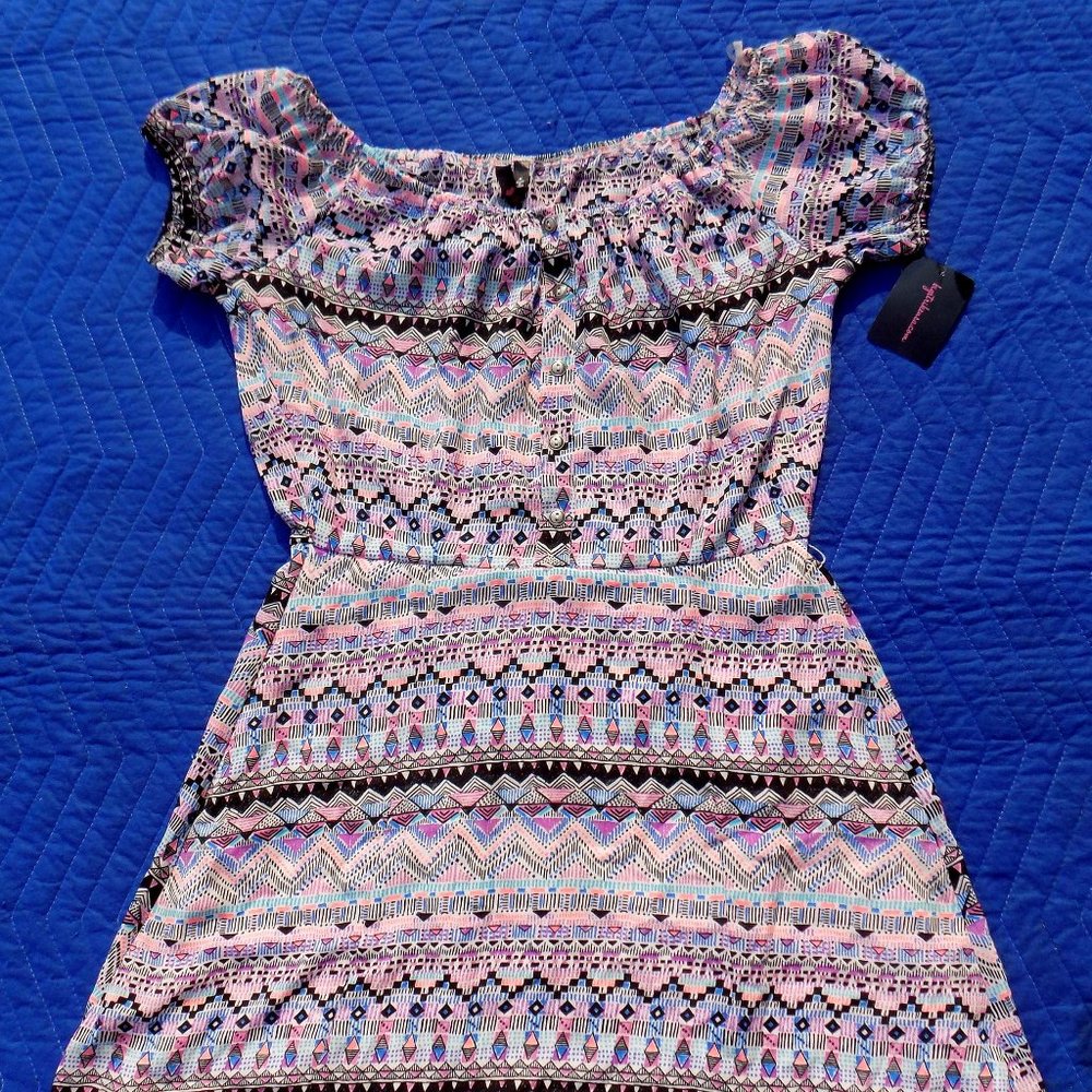 Big Strike USA Geometric Print Cap Sleeve Dress - Size M